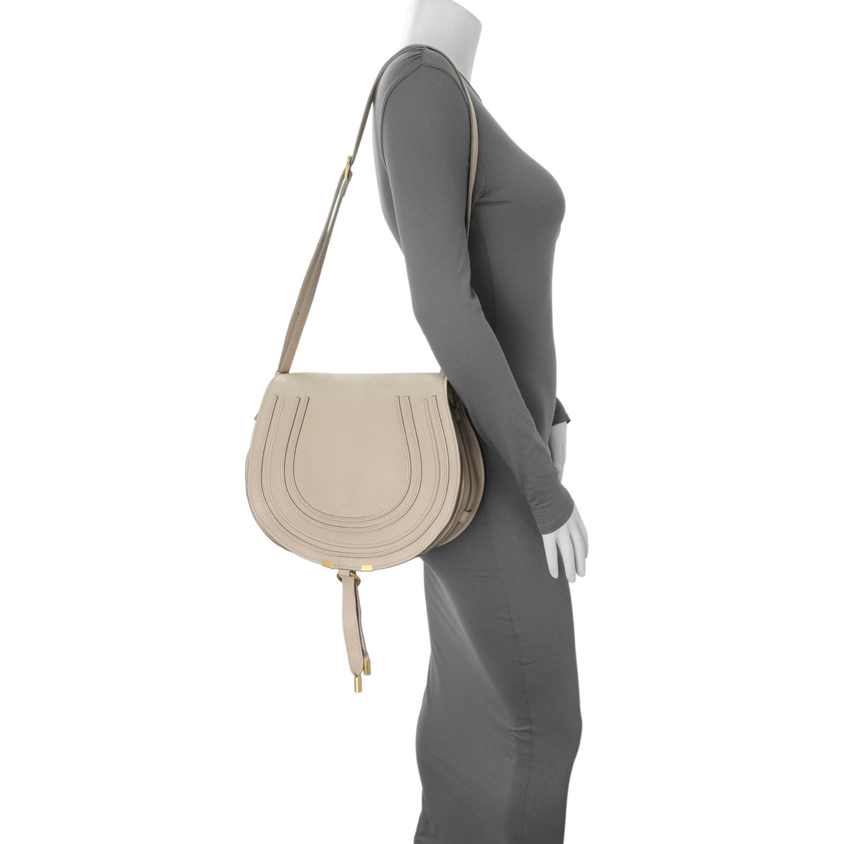 Chloe Beige Grained Calfskin Medium Marcie Saddle Bag Handbags Chloe