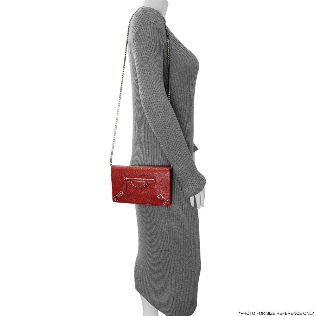 Balenciaga Rouge Groseille Chevre Metallic Edge Wallet on Chain Handbags Balenciaga