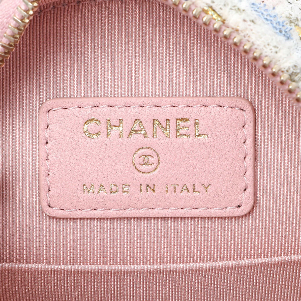 Chanel White Pink Multicolor Tweed Round Clutch Handbags Chanel