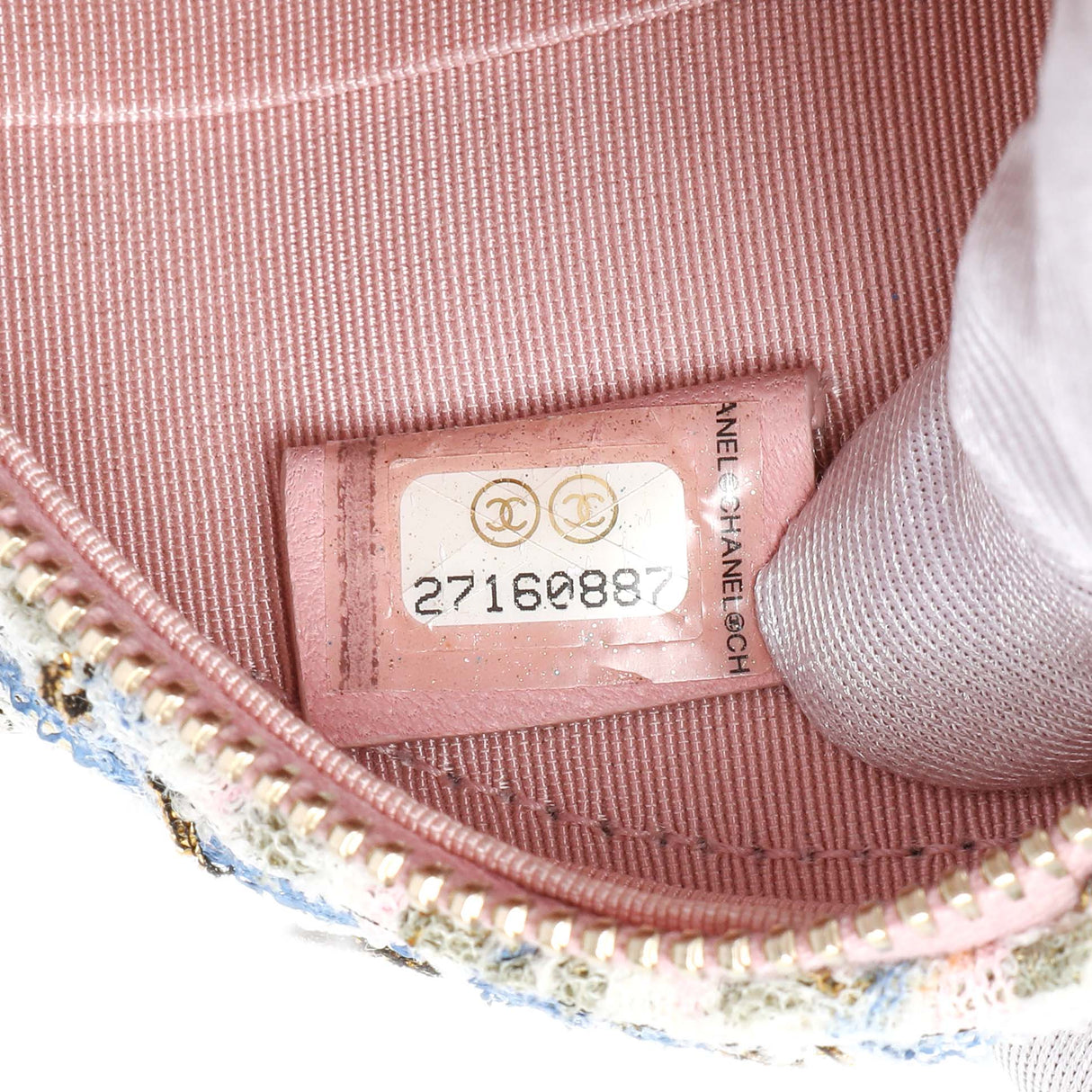 Chanel White Pink Multicolor Tweed Round Clutch Handbags Chanel