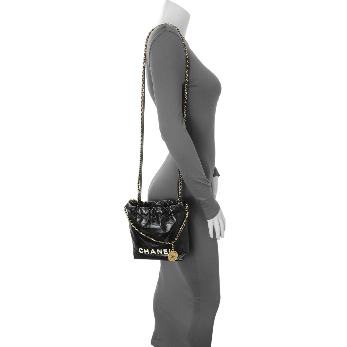 Chanel Black Shiny Calfskin Quilted Mini Chanel 22 Handbags Chanel