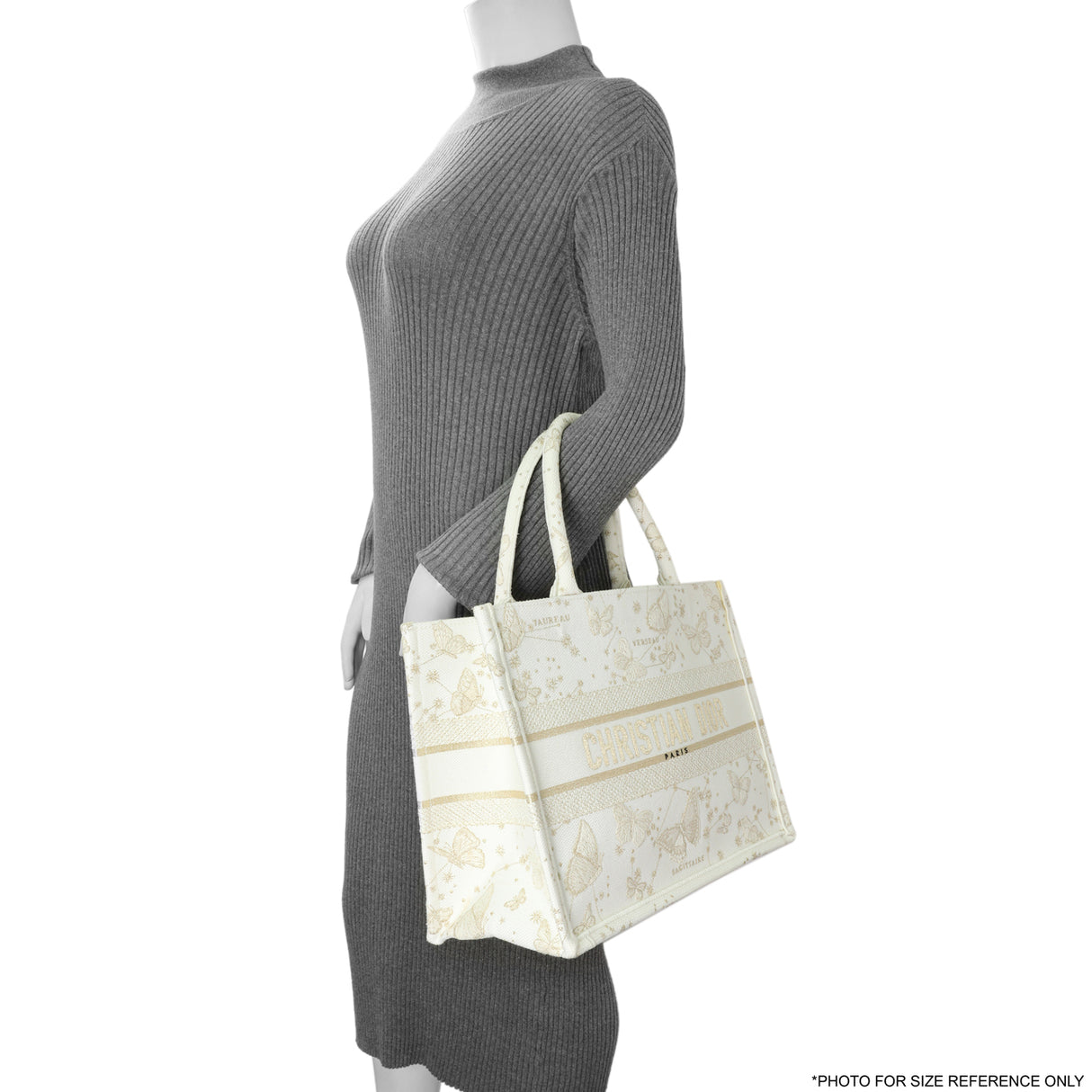 Christian Dior White Gold Canvas Embroidered Medium Zodiac Print Book Tote Handbags Christian Dior