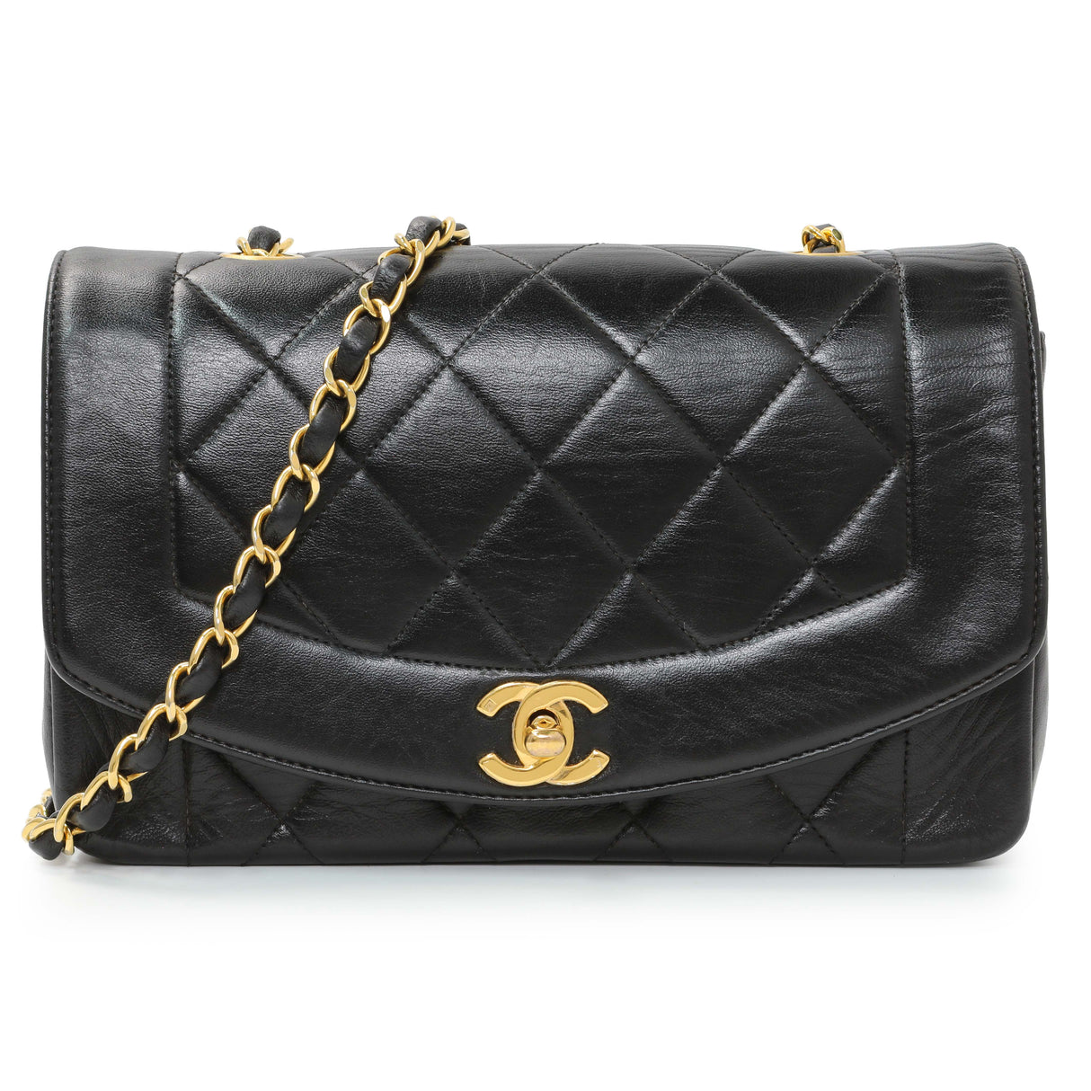Chanel Vintage Black Quilted Lambskin Small Diana Flap Handbags Chanel