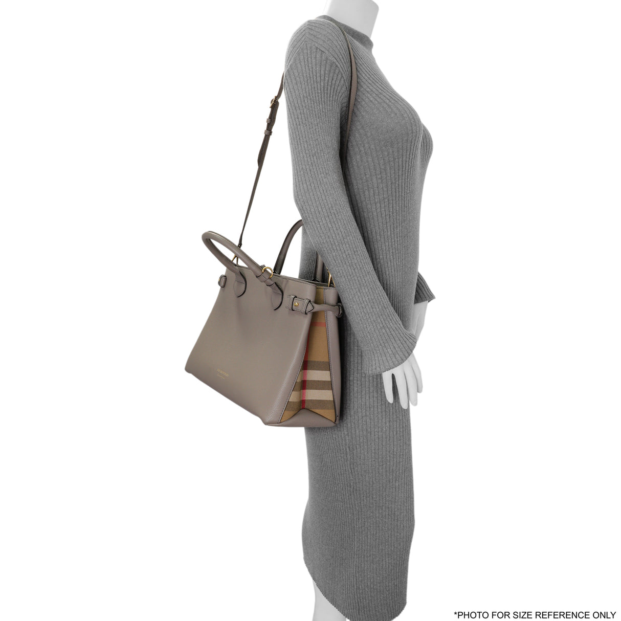 Burberry Grey Calfskin House Check Medium Banner Tote Handbags Burberry