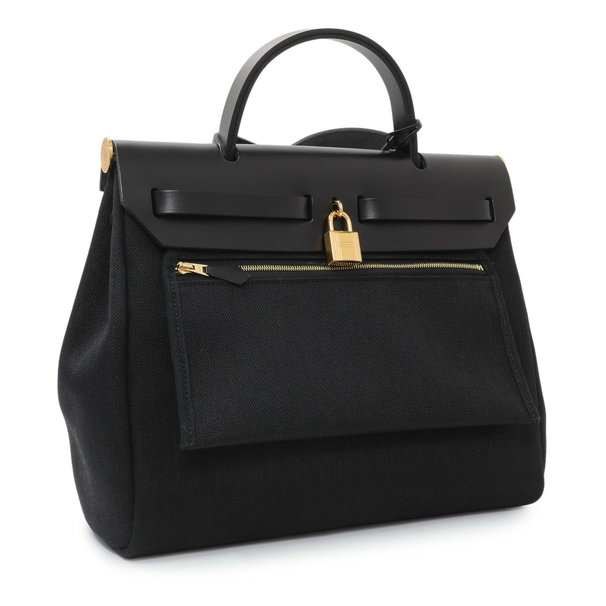 Hermes Black Military Toile Vache Hunter Herbag Zip Retourne 31 PM