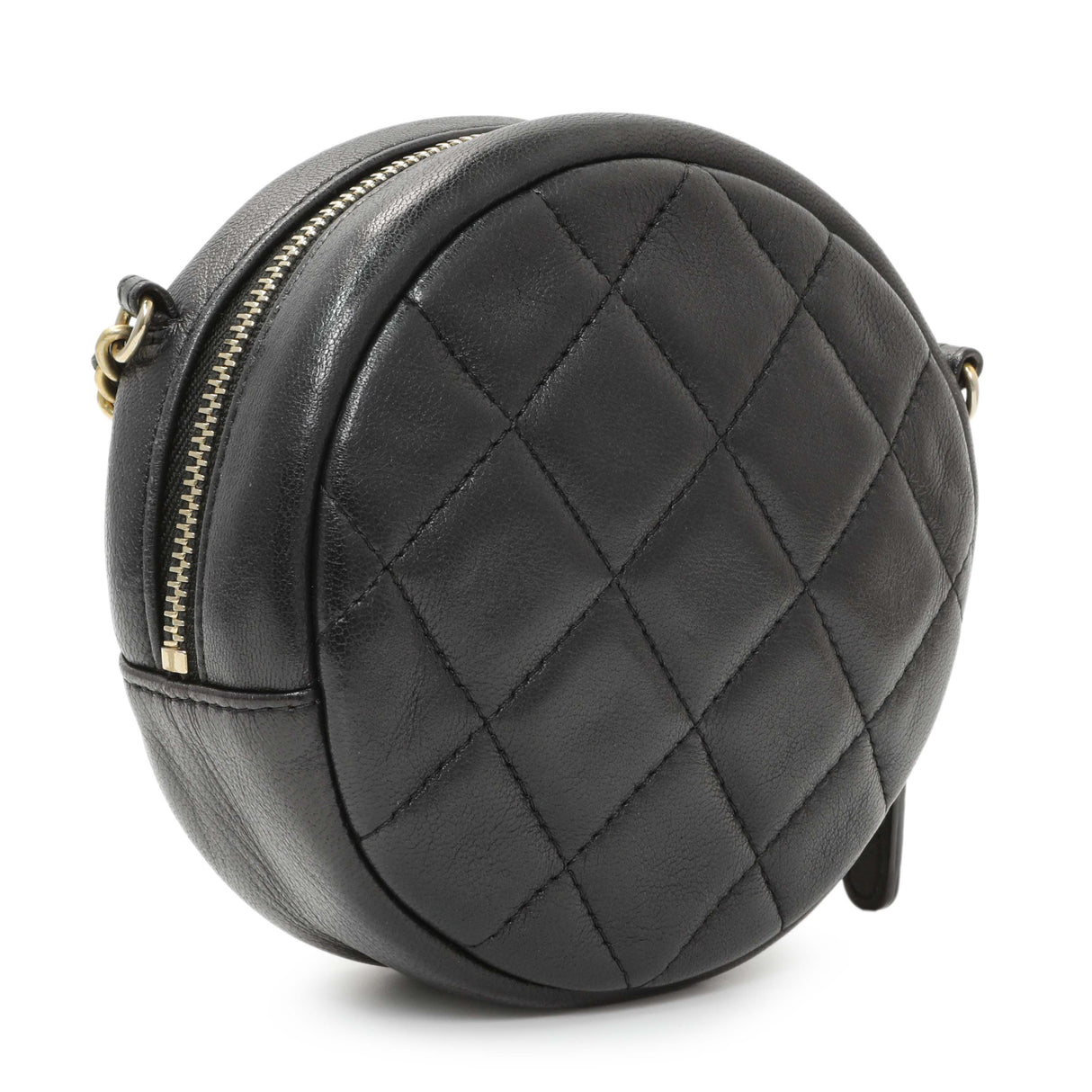 Chanel Black Lambskin Quilted Studded Round Clutch With Chain Handbags Chanel