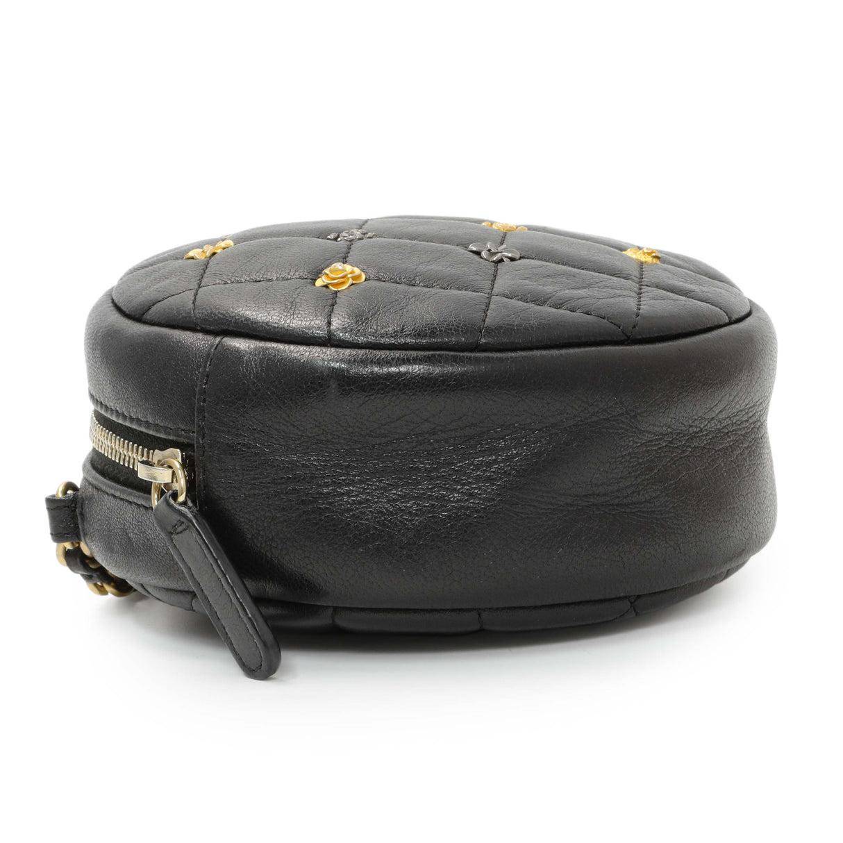 Chanel Black Lambskin Quilted Studded Round Clutch With Chain Handbags Chanel