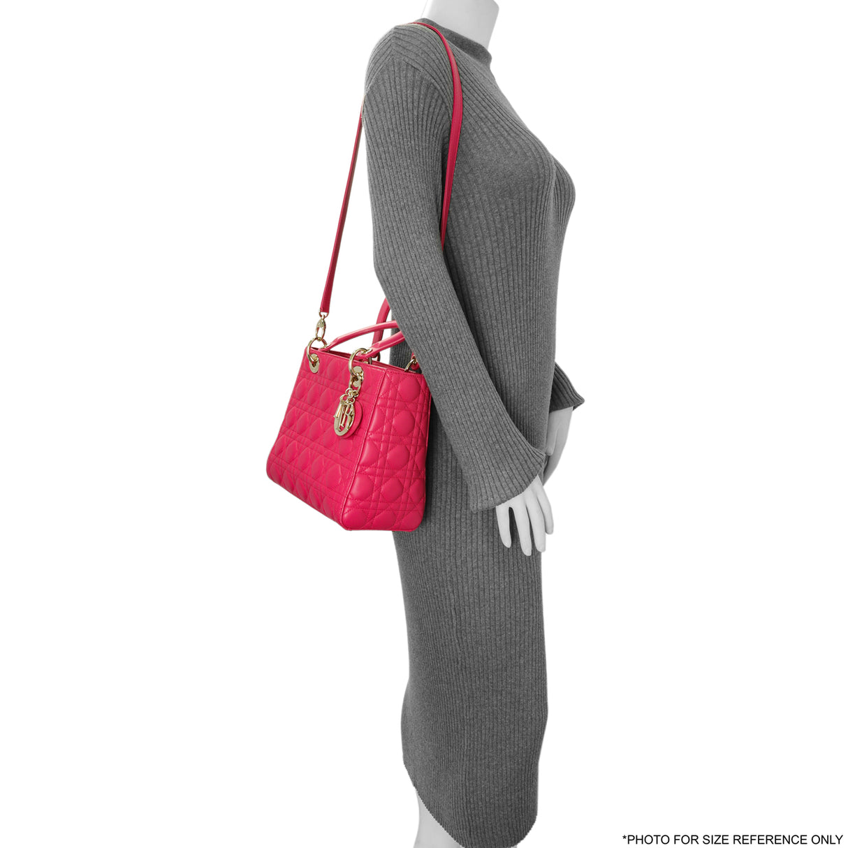 Christian Dior Pink Lambskin Cannage Medium Lady Dior Handbags Christian Dior