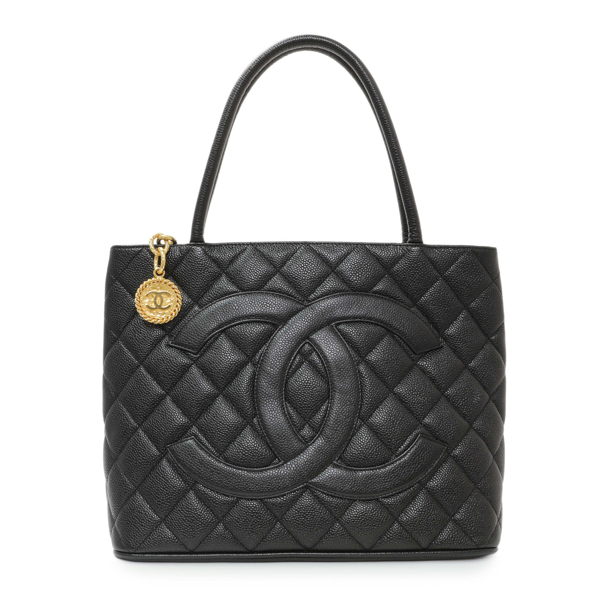 Chanel Black Quilted Caviar Medallion Tote Handbags Chanel