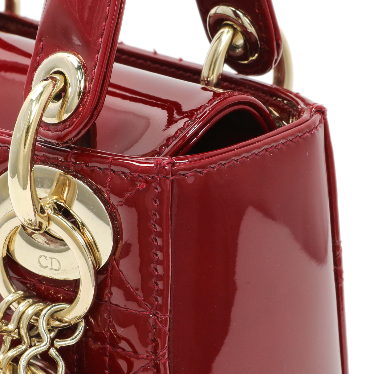 Christian Dior Cherry Red Patent Cannage Mini Lady Dior Handbags Christian Dior