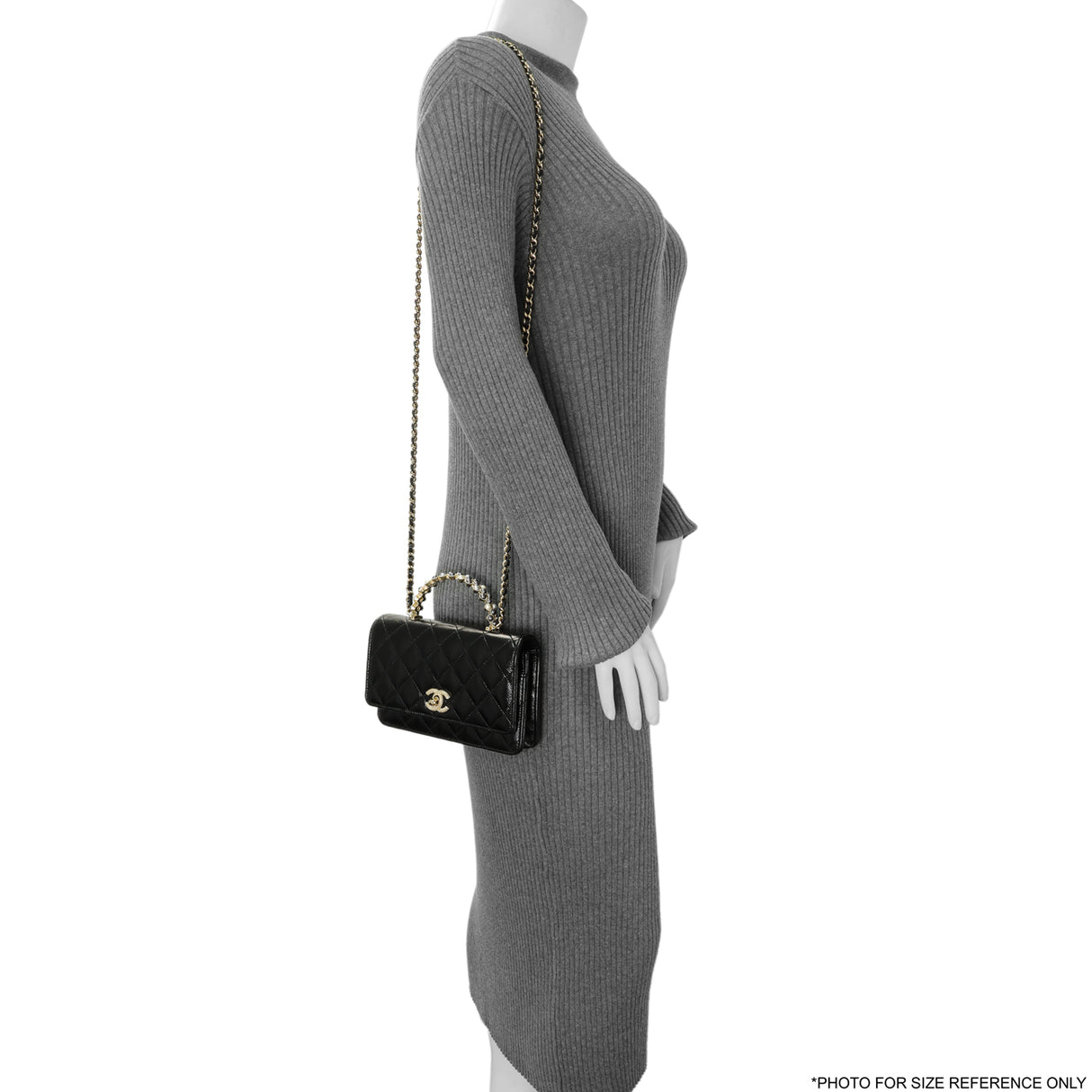 Chanel Black Quilted Crumpled Lambskin Pearl Top Handle Wallet on Chain WOC Handbags Chanel