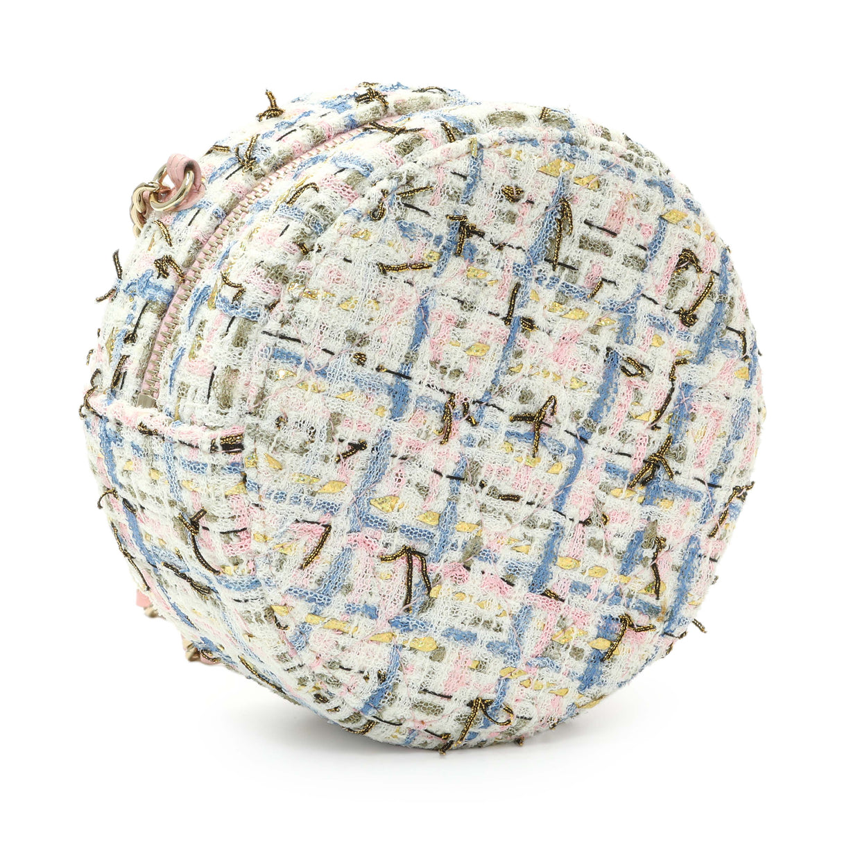 Chanel White Pink Multicolor Tweed Round Clutch Handbags Chanel