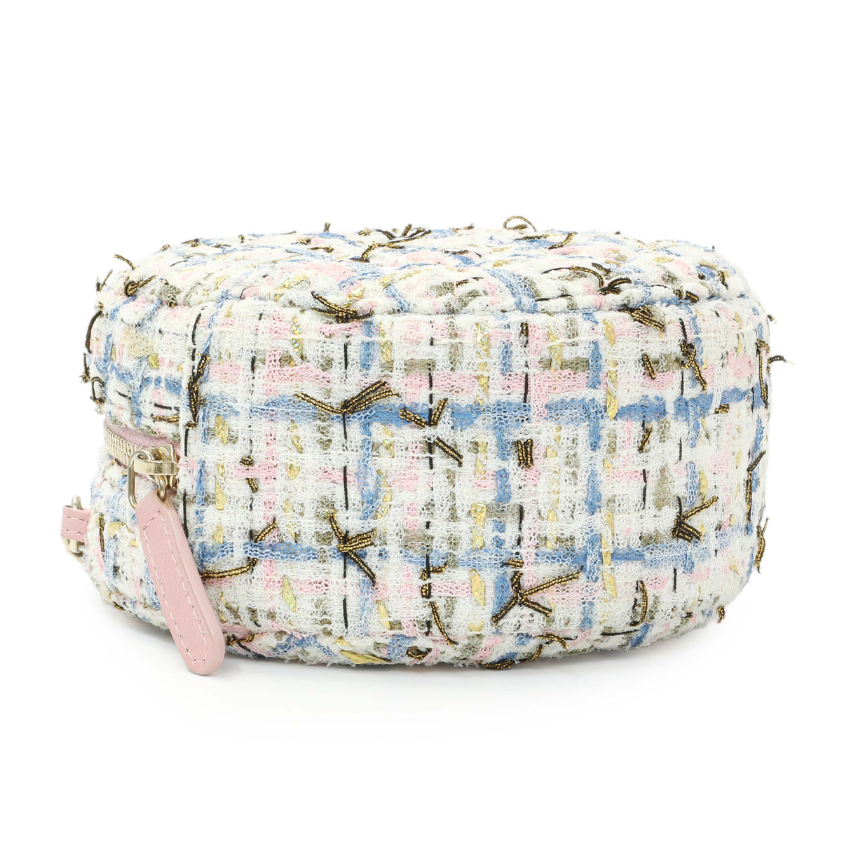 Chanel White Pink Multicolor Tweed Round Clutch Handbags Chanel