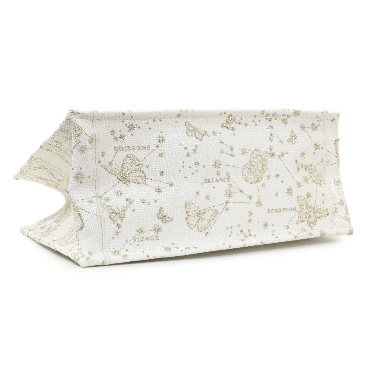 Christian Dior White Gold Canvas Embroidered Medium Zodiac Print Book Tote Handbags Christian Dior