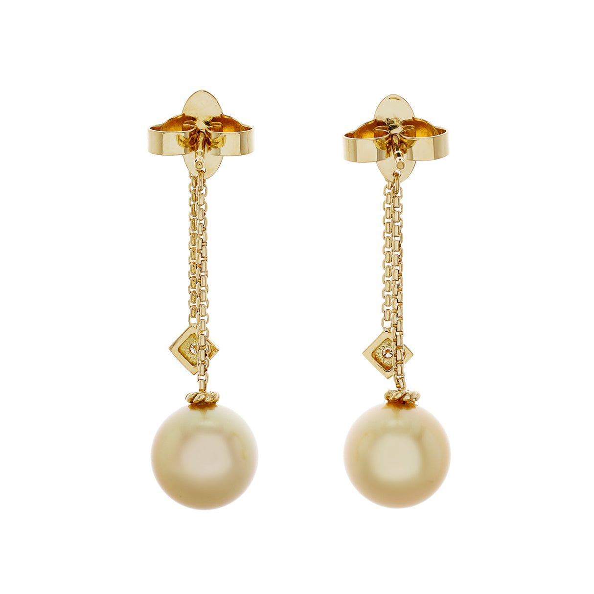 David Yurman 18K Yellow Gold Pearl Diamond Solari Chain Drop Earrings Designer Jewellery David Yurman