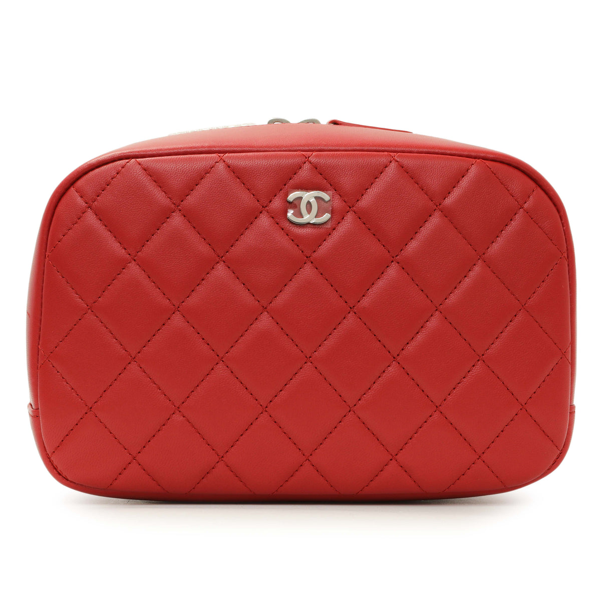 Chanel Red Quilted Lambskin Curvy Pouch Cosmetic Case Accessories Chanel