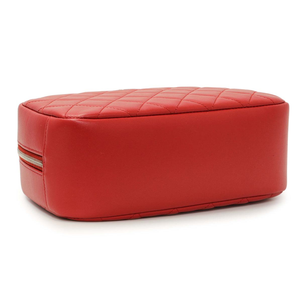 Chanel Red Quilted Lambskin Curvy Pouch Cosmetic Case Accessories Chanel