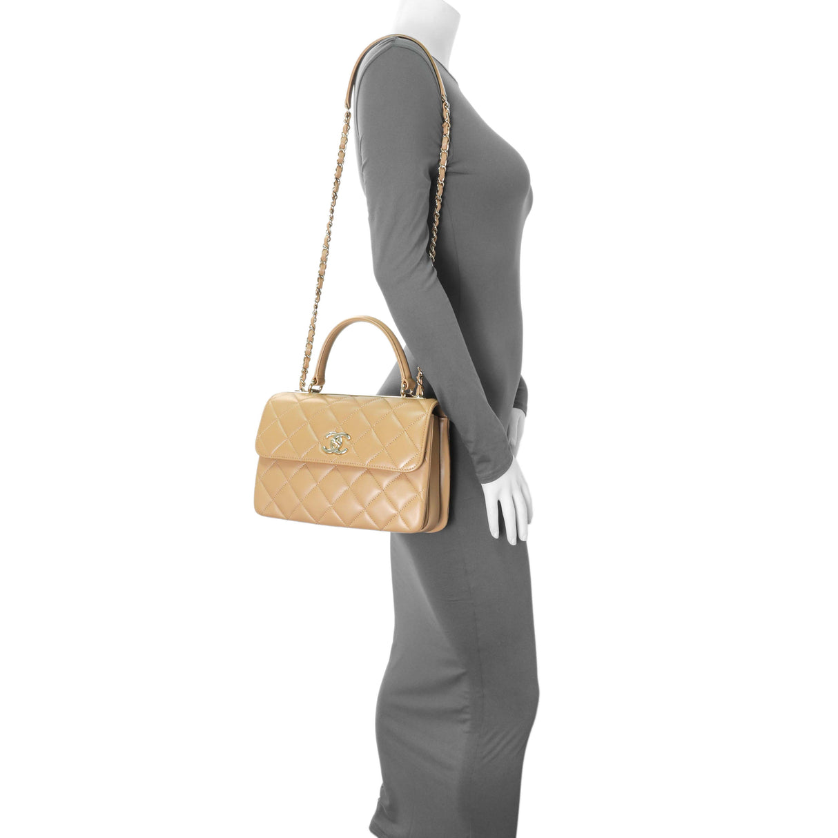 Chanel Beige Lambskin Quilted Small Trendy CC Dual Handle Flap Bag