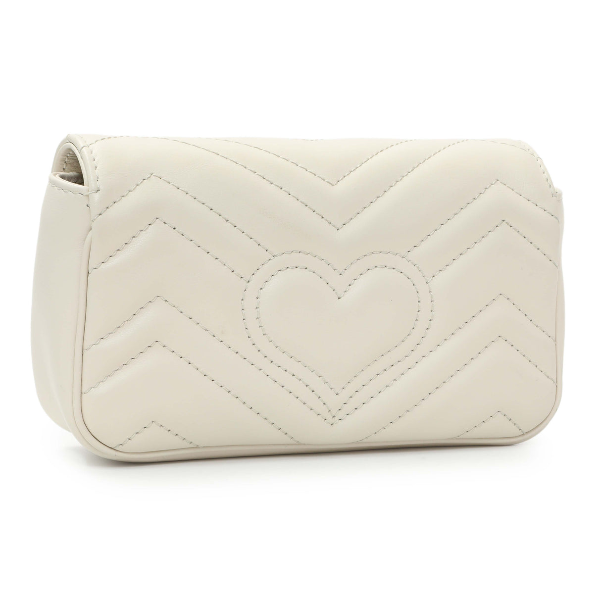 Gucci White Calfskin Matelasse Super Mini GG Marmont Shoulder Bag Handbags Gucci