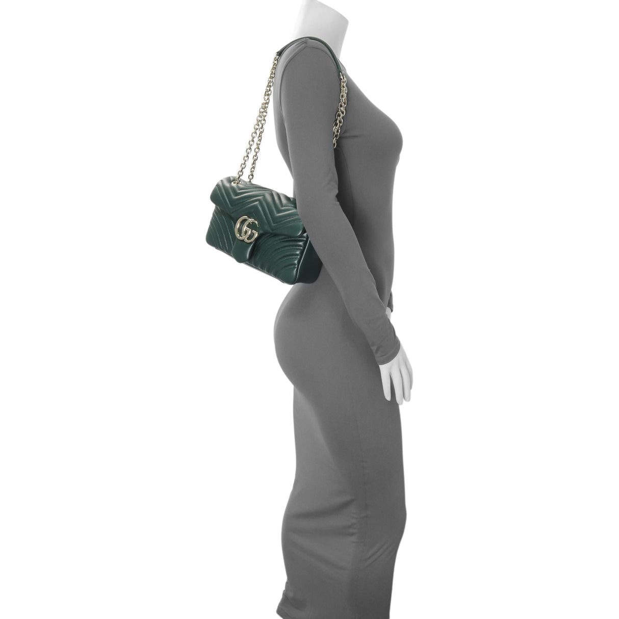 Gucci Green Calfskin Matelasse Medium GG Marmont Shoulder Bag NM Handbags Gucci