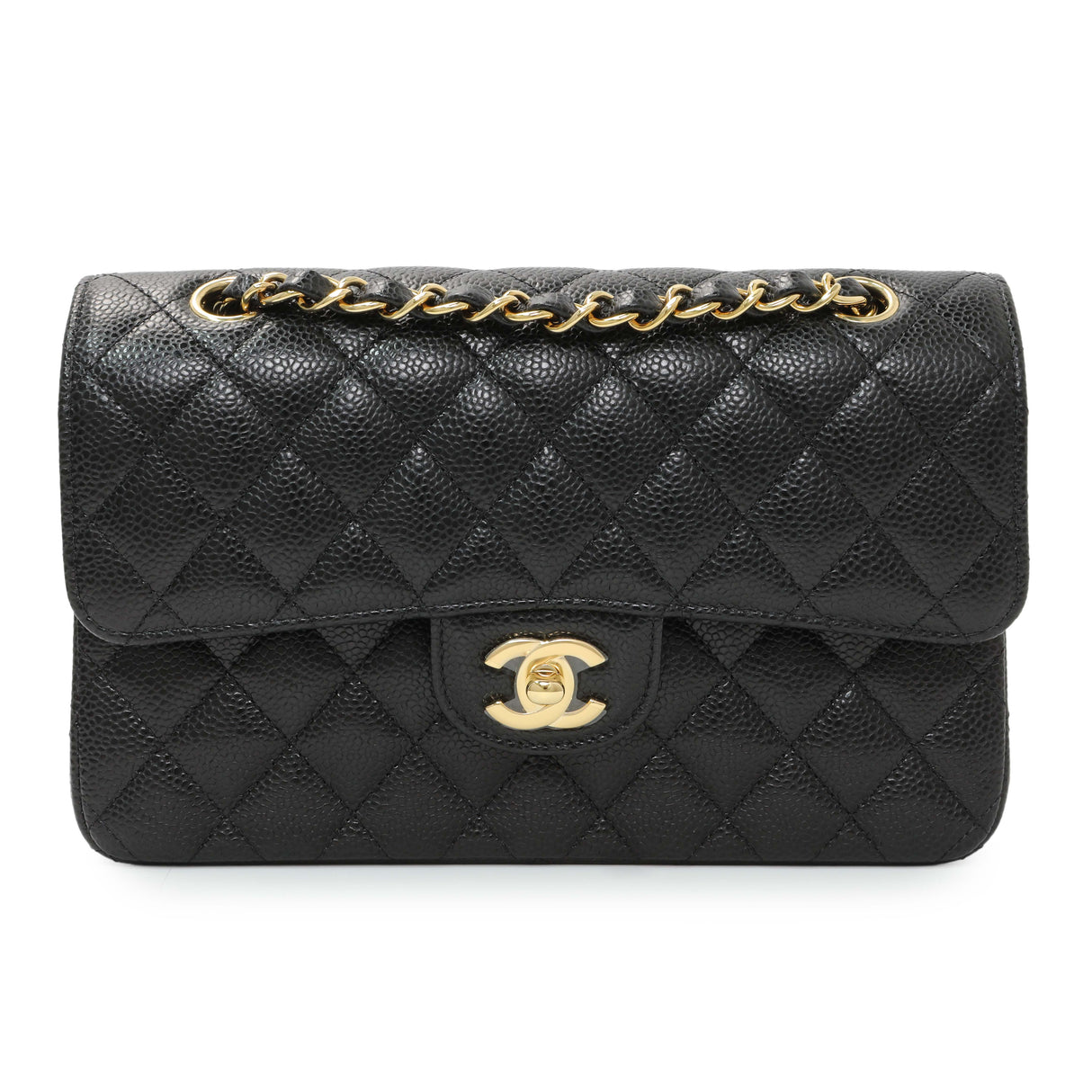 Chanel Black Caviar Small Quilted Classic Double Flap Handbags Chanel
