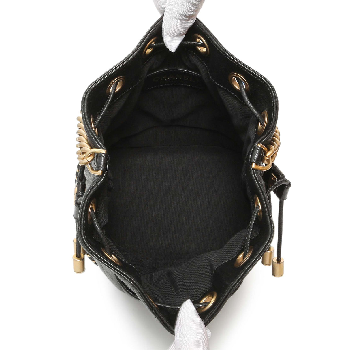 Chanel Black Sheepskin Chevron Quilted Drawstring Bag Handbags Chanel