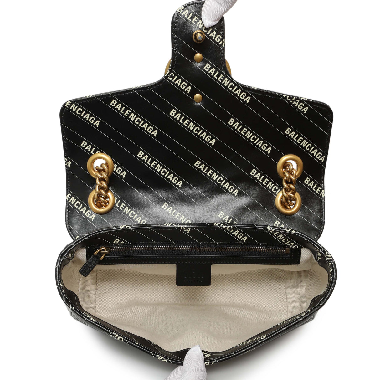 Gucci X Balenciaga Calfskin Matelasse Logo Print Small GG Marmont Shoulder Bag Handbags Gucci