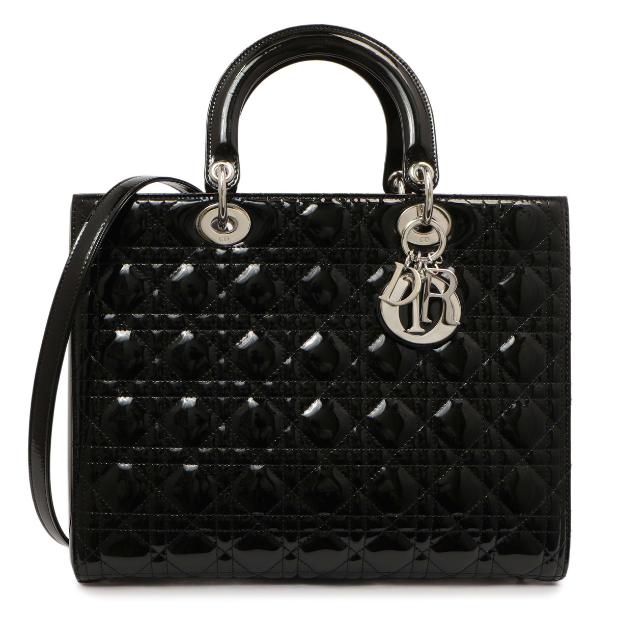 Christian Dior Black Patent Cannage Large Lady Dior Handbags Christian Dior