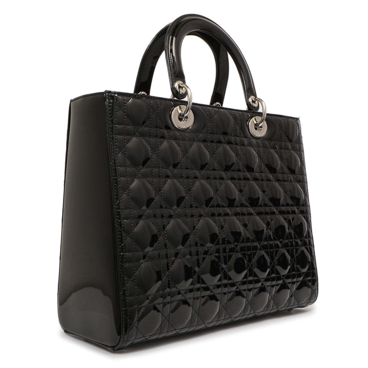 Christian Dior Black Patent Cannage Large Lady Dior Handbags Christian Dior