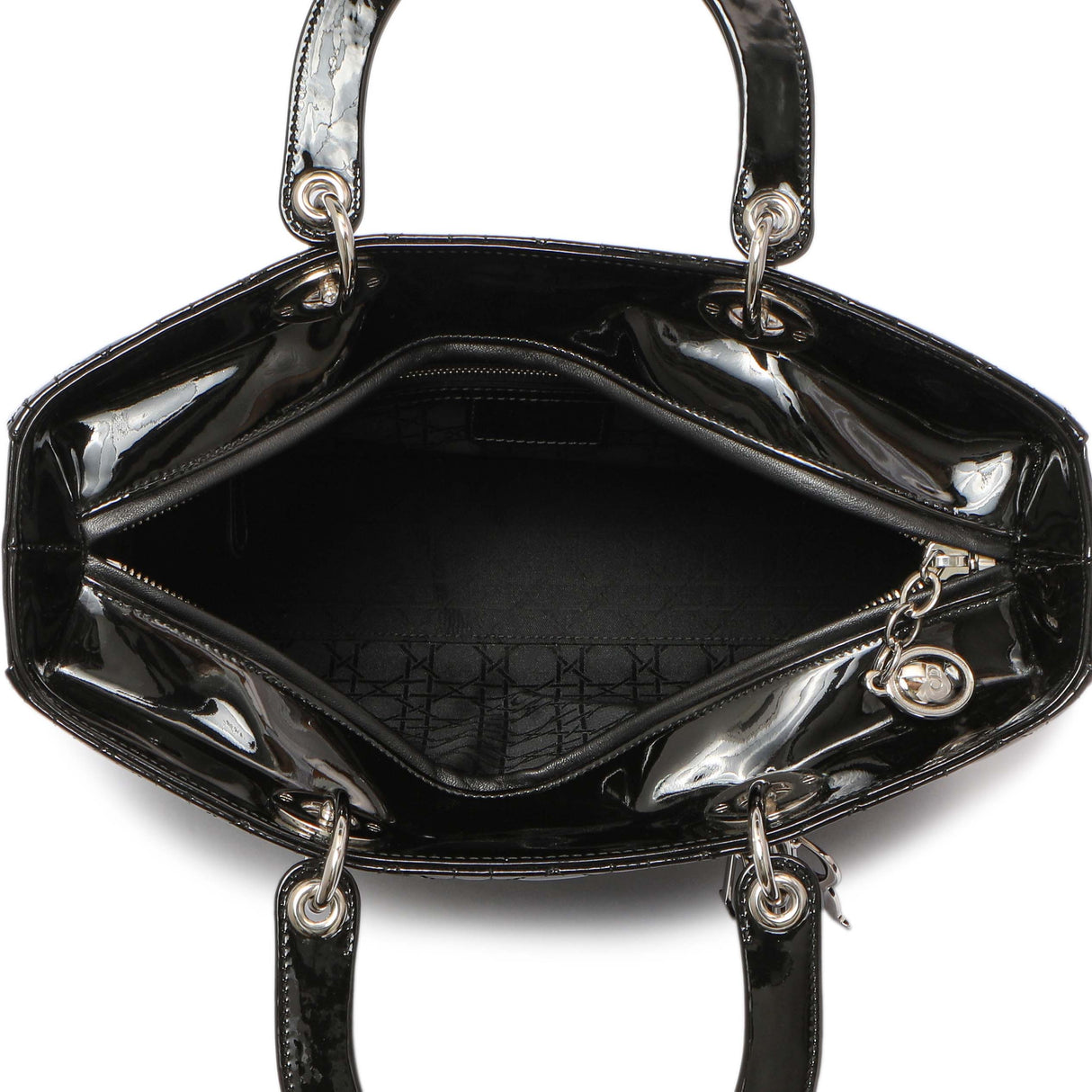 Christian Dior Black Patent Cannage Large Lady Dior Handbags Christian Dior