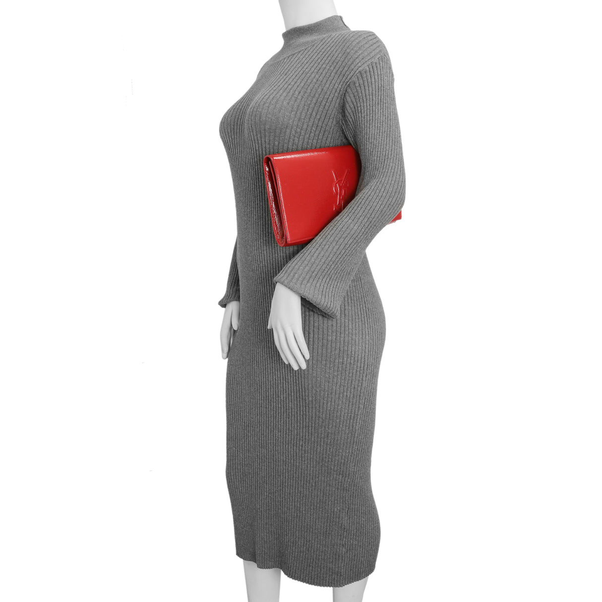 Saint Laurent Red Textured Patent Monogram Large Belle De Jour Clutch Handbags Saint Laurent