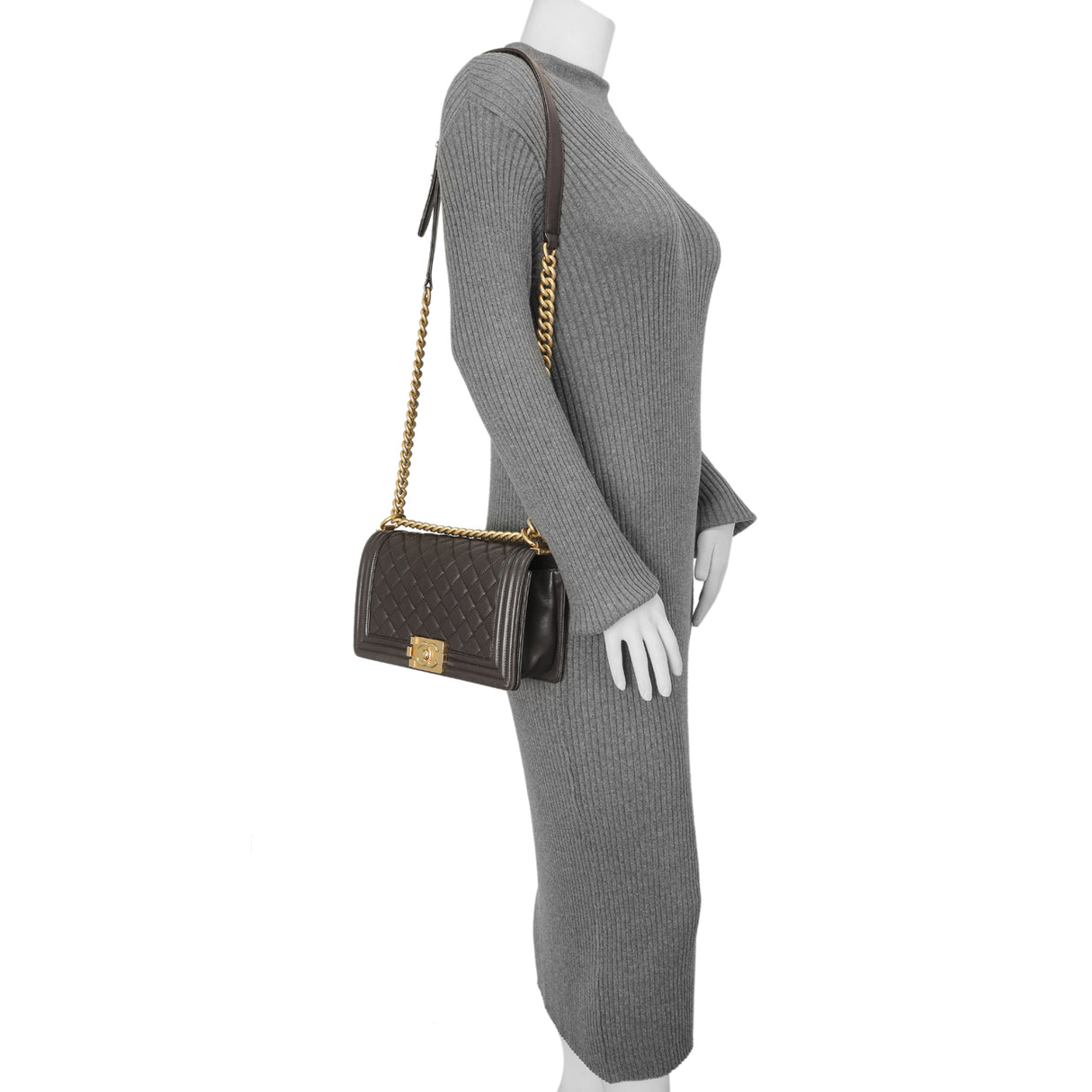 Chanel Dark Brown Quilted Calfskin Medium Boy Bag Handbags Chanel