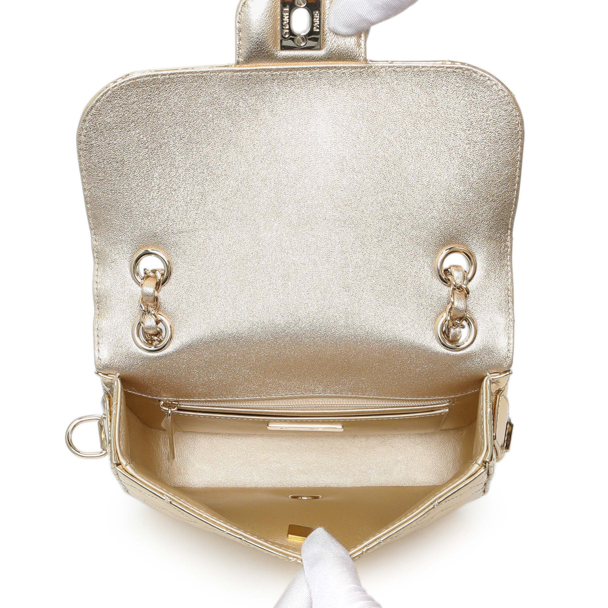 Chanel Gold Mirror Calfskin Quilted Hollywood Boulevard Mini Flap With Star Coin Purse Handbags Chanel