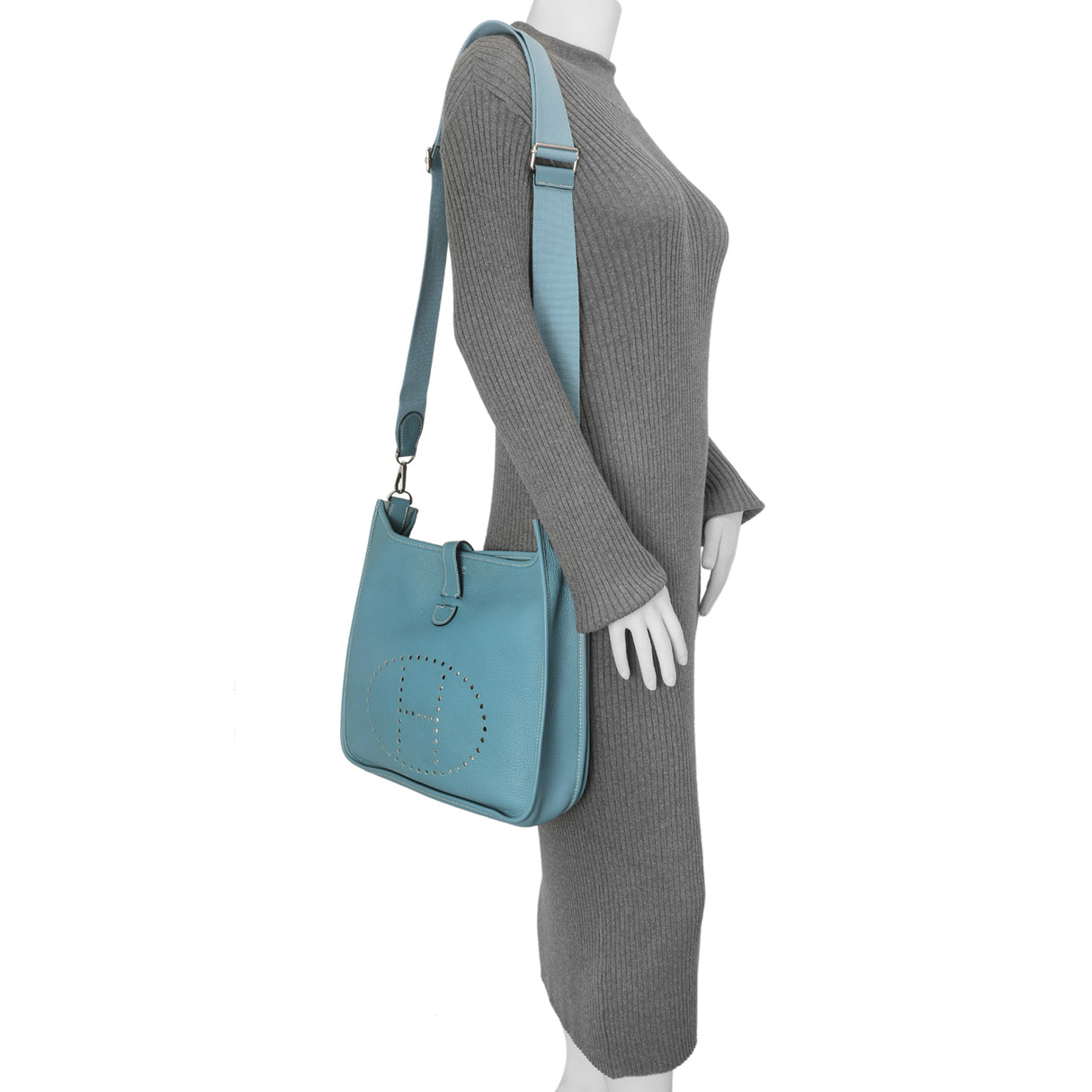 Hermes Blue Jean Clemence Evelyne III GM Handbags Hermes