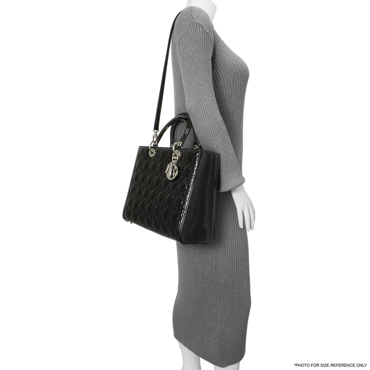 Christian Dior Black Patent Cannage Large Lady Dior Handbags Christian Dior