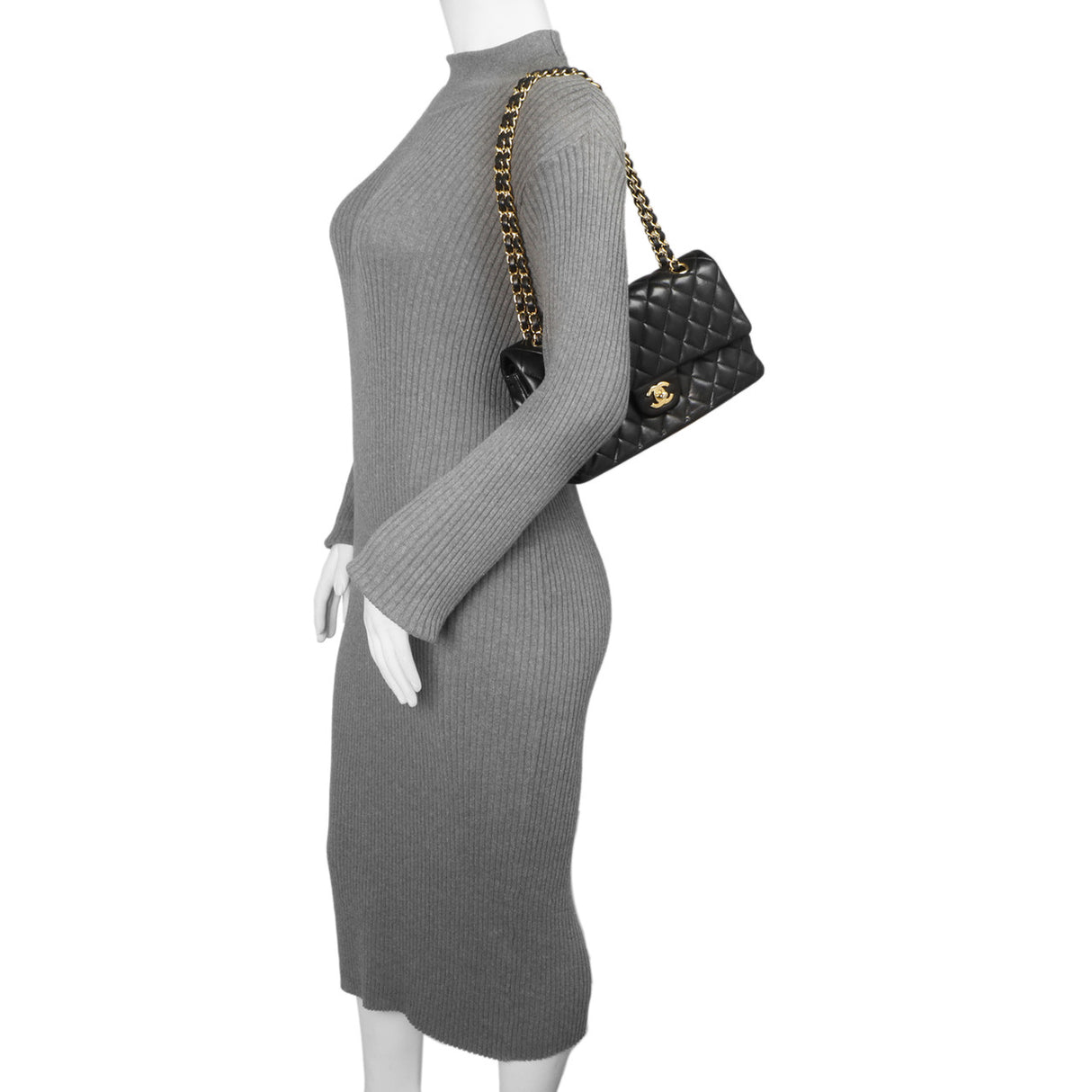 Chanel Black Quilted Lambskin Medium Classic Double Flap Handbags Chanel