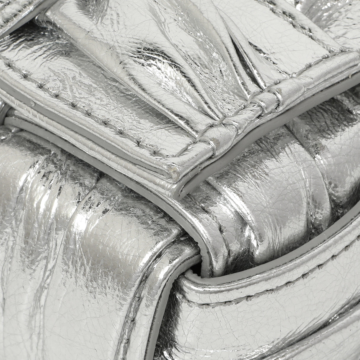 Bottega Veneta Metallic Silver Calfskin Intreccio Plisse Small Cassette Crossbody Bag Handbags Bottega Veneta