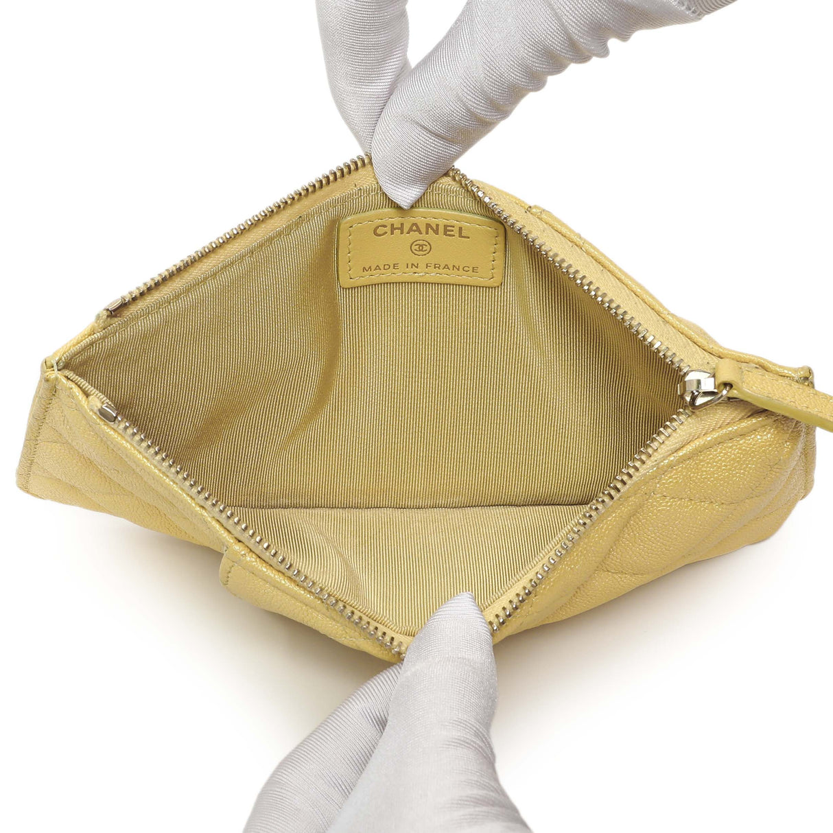 Chanel Yellow Iridescent Caviar Classic Phone Pouch Accessories Chanel