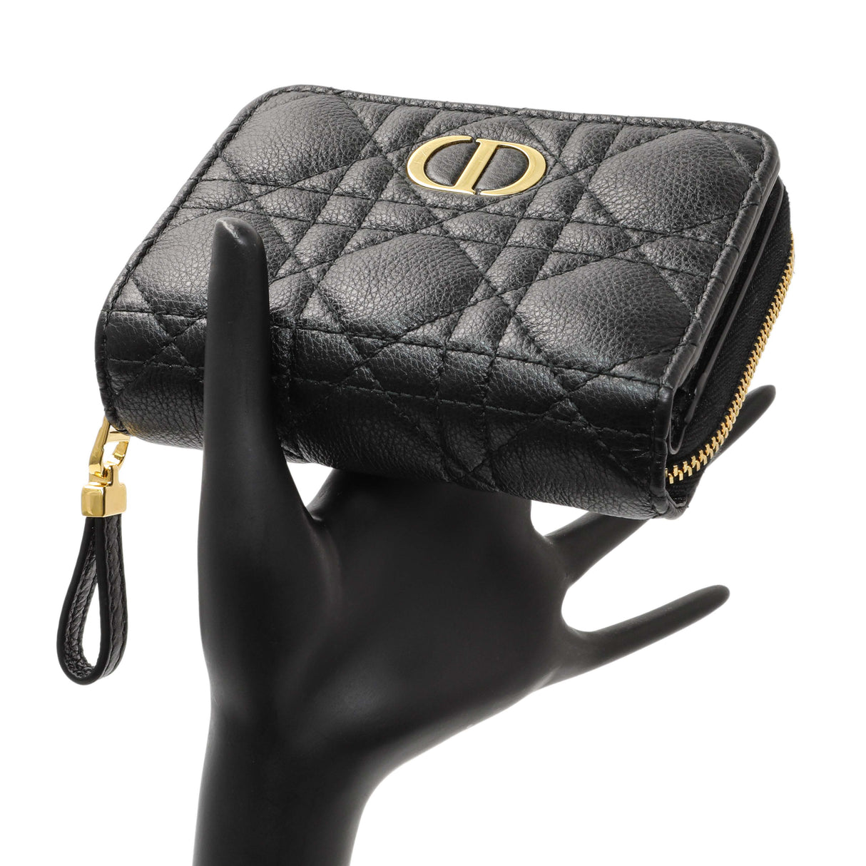 Christian Dior Black Grained Calfskin Supple Cannage Caro Scarlet Zipped Wallet Accessories Christian Dior