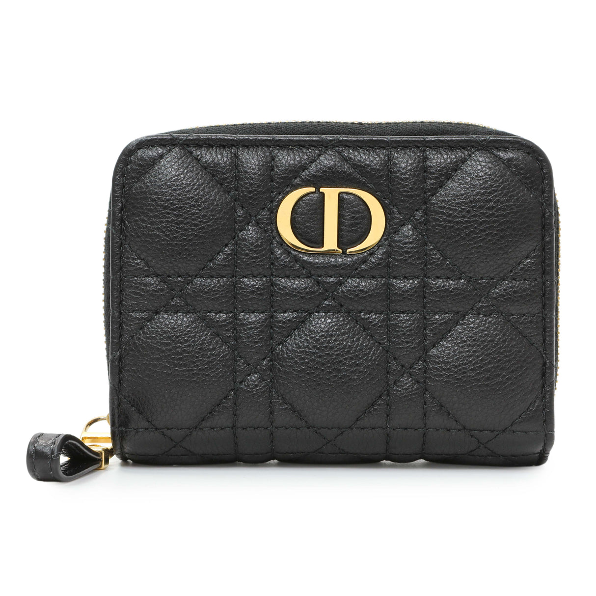 Christian Dior Black Grained Calfskin Supple Cannage Caro Scarlet Zipped Wallet Accessories Christian Dior