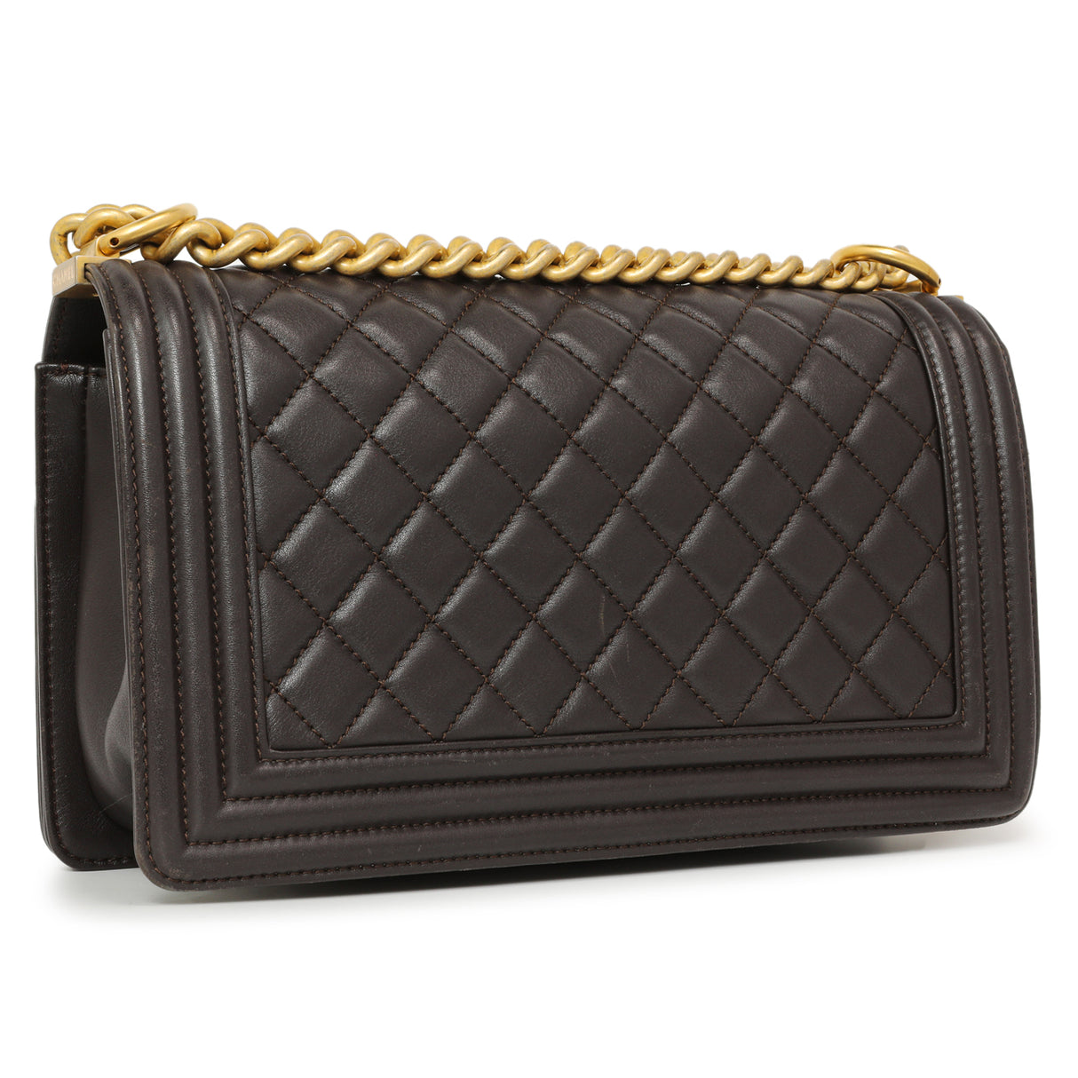Chanel Dark Brown Quilted Calfskin Medium Boy Bag Handbags Chanel