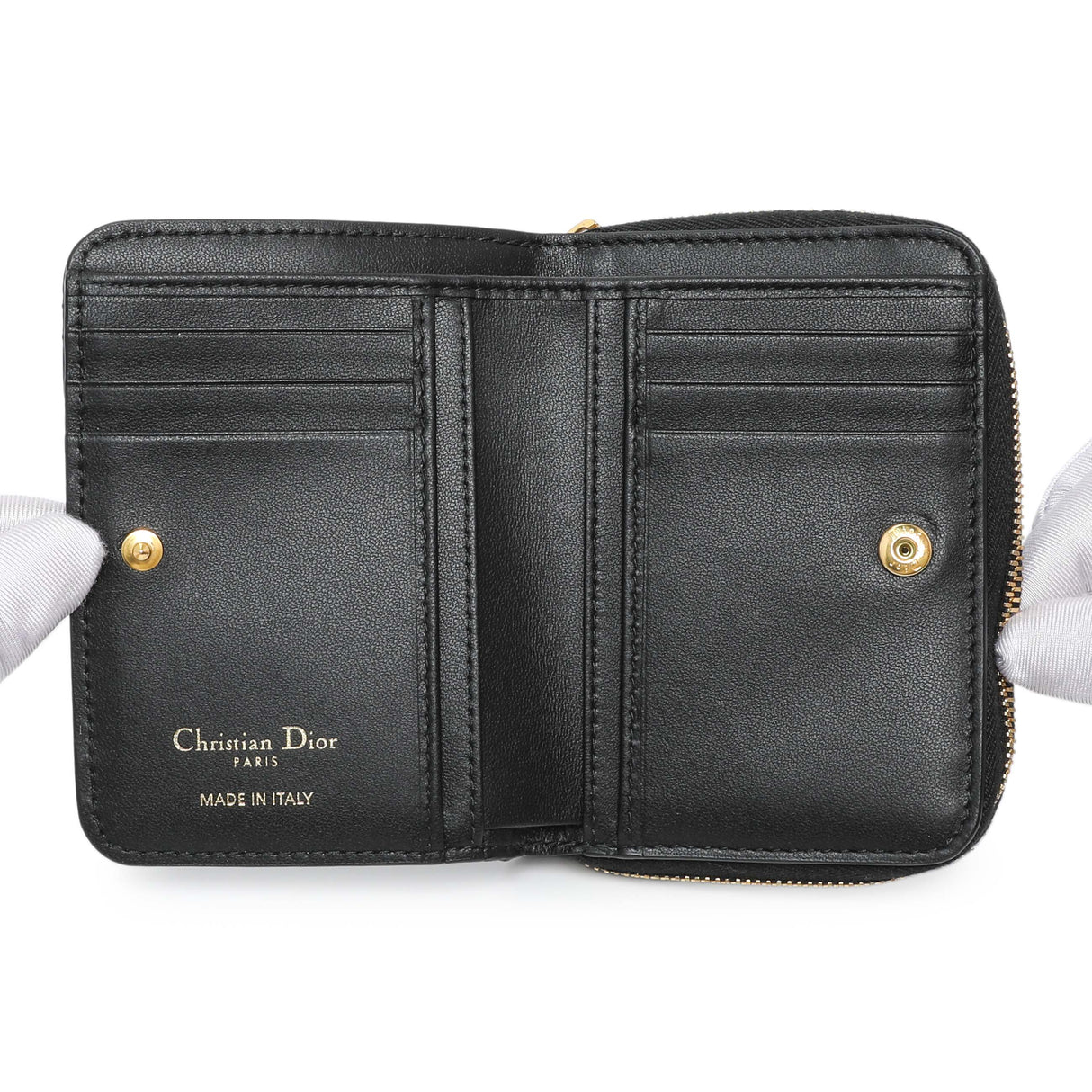 Christian Dior Black Grained Calfskin Supple Cannage Caro Scarlet Zipped Wallet Accessories Christian Dior