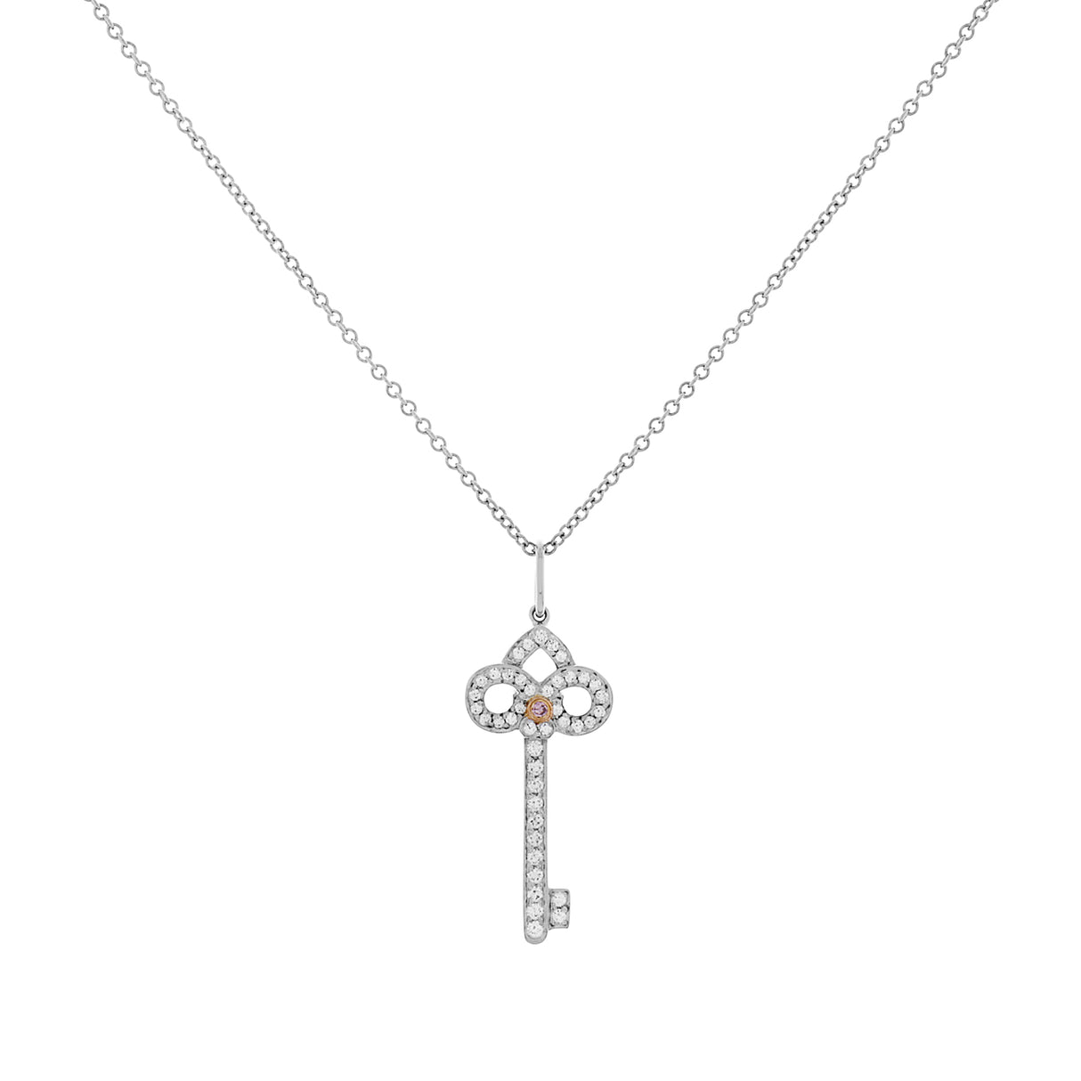 Tiffany & Co. Platinum 18K Rose Gold Pink Diamond Mini Fleur de Lis Key Designer Jewellery Tiffany and Co