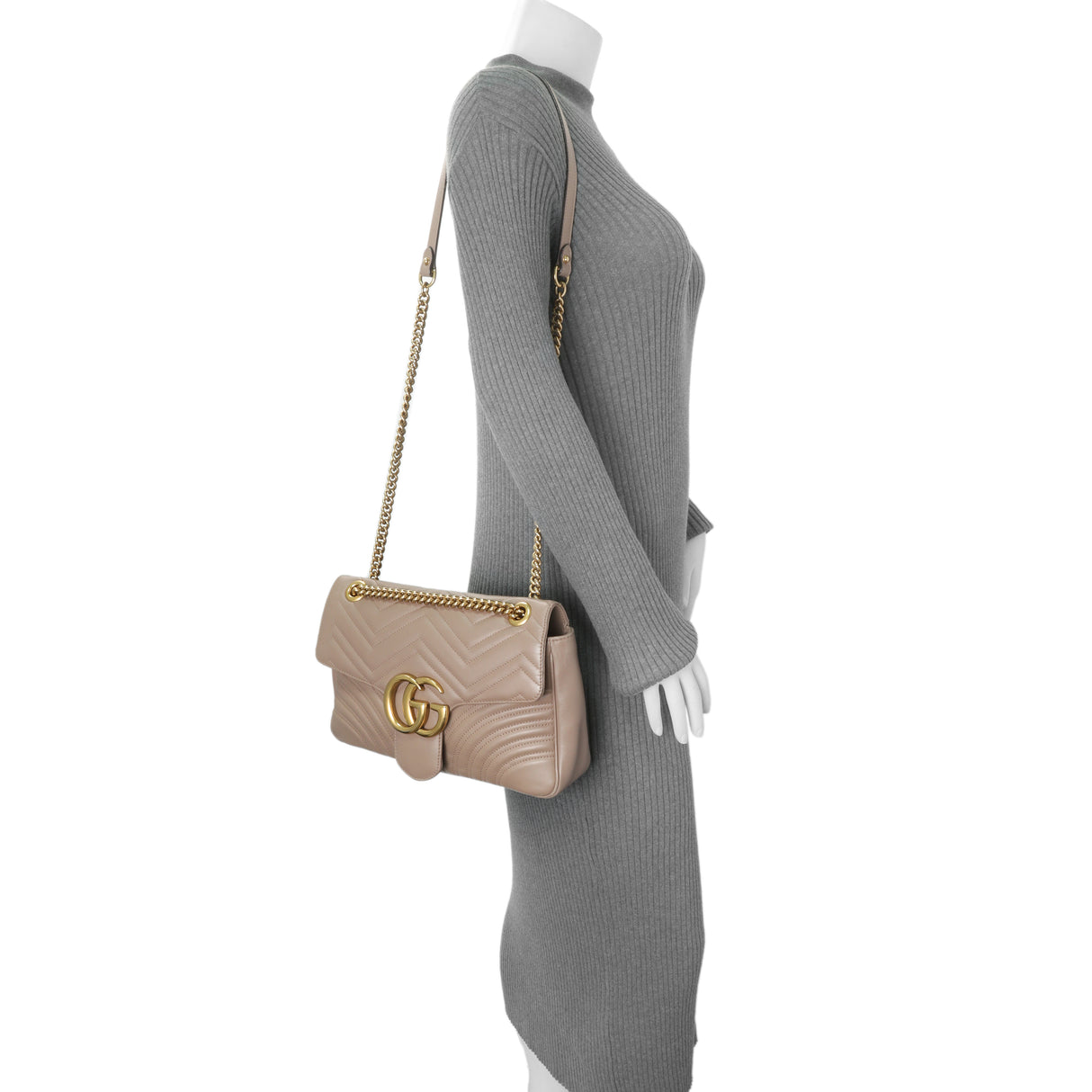 Gucci Porcelain Rose Calfskin Matelasse Medium GG Marmont Shoulder Bag Handbags Gucci