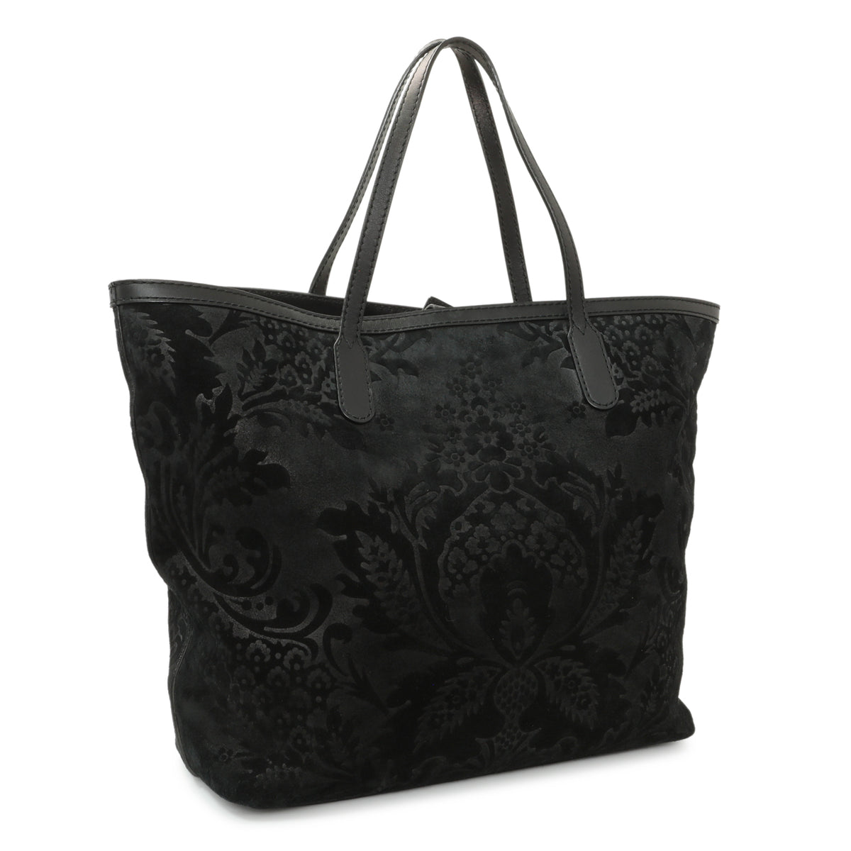 Gucci Black Nubuck Brocade Medium Soft Stirrup Tote Handbags Gucci
