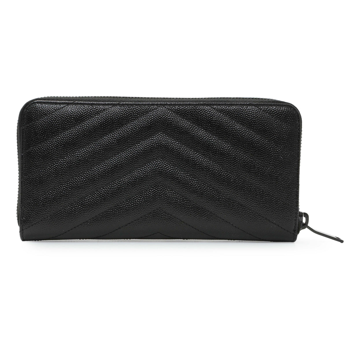 Saint Laurent Black Grain De Poudre Matelasse Chevron Monogram Zip Around Wallet Accessories Saint Laurent