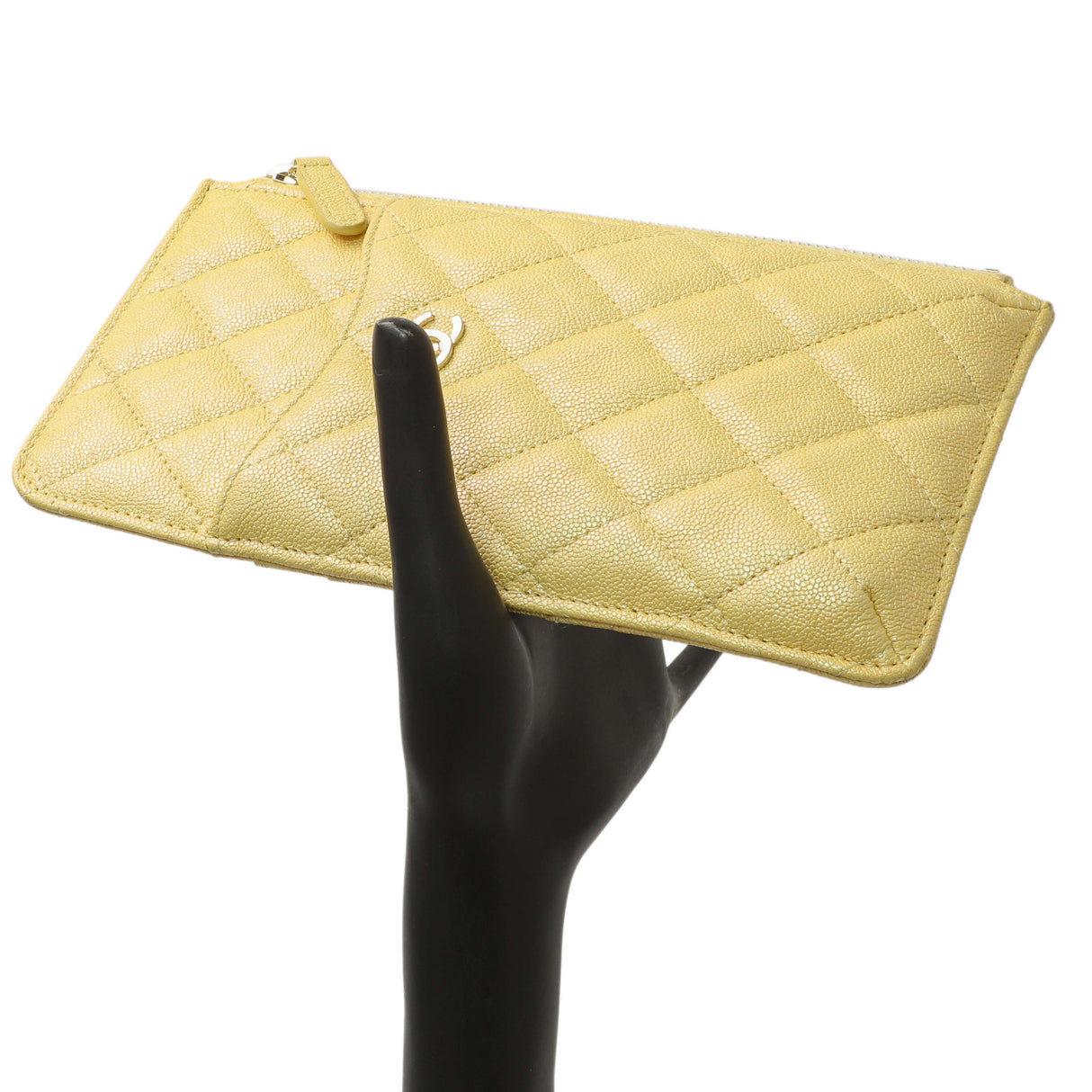 Chanel Yellow Iridescent Caviar Classic Phone Pouch Accessories Chanel