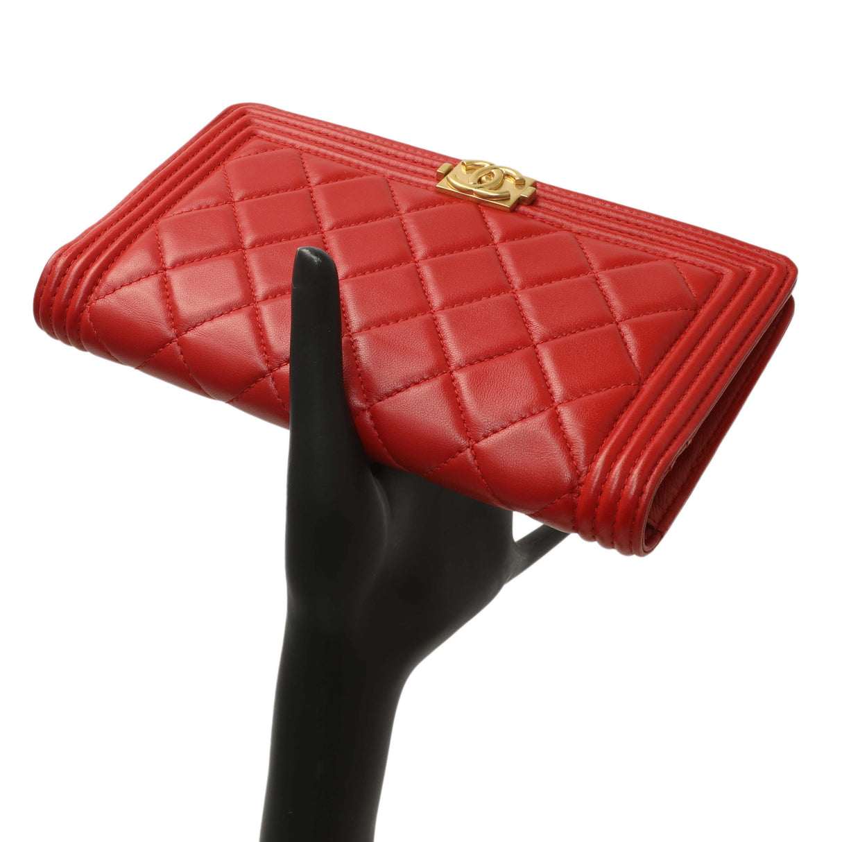 Chanel Red Quilted Lambskin Boy Yen Wallet Accessories Chanel