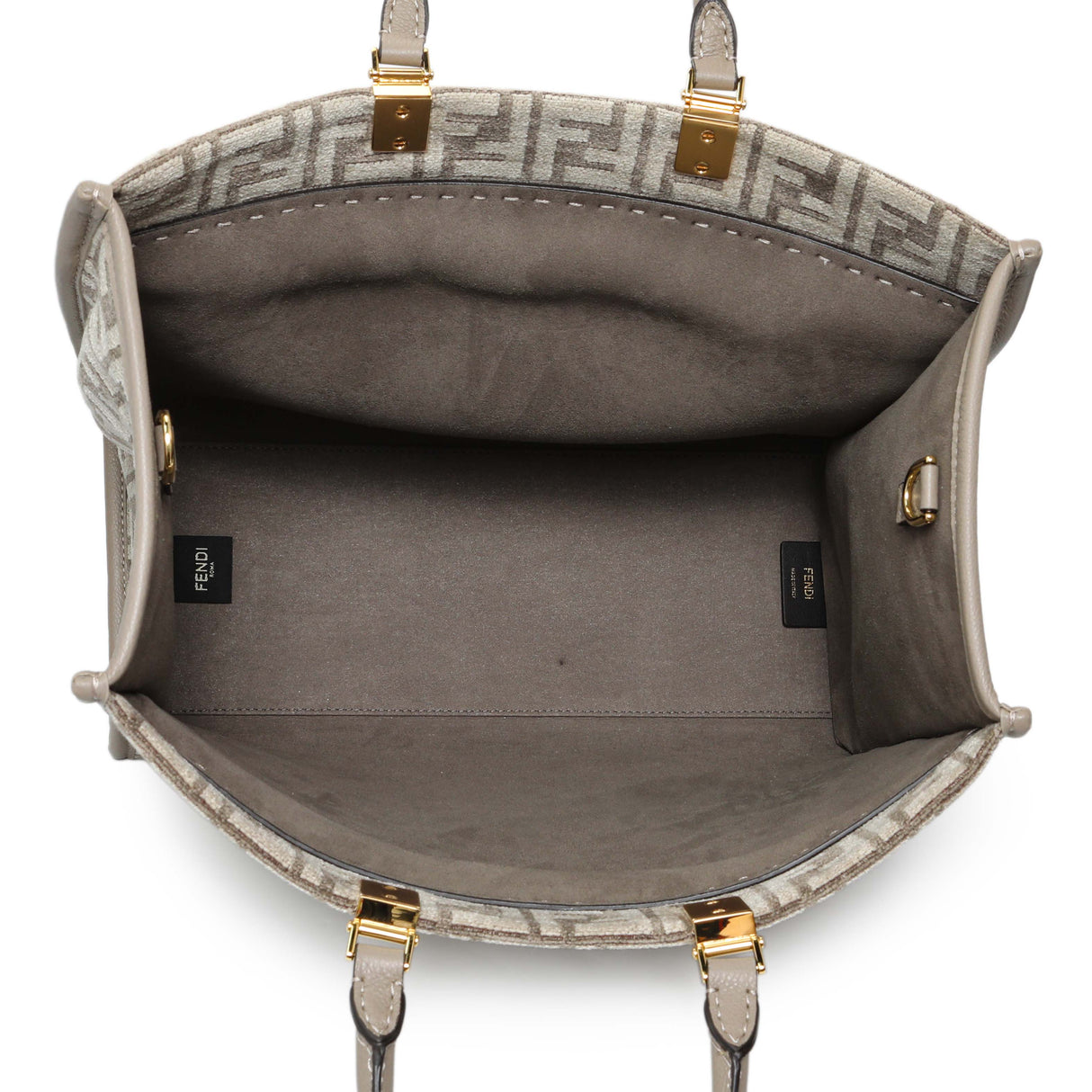 Fendi Dove Grey Chenille Vitello Cher Sunshine FF Motif Medium Tote Medium Handbags Fendi