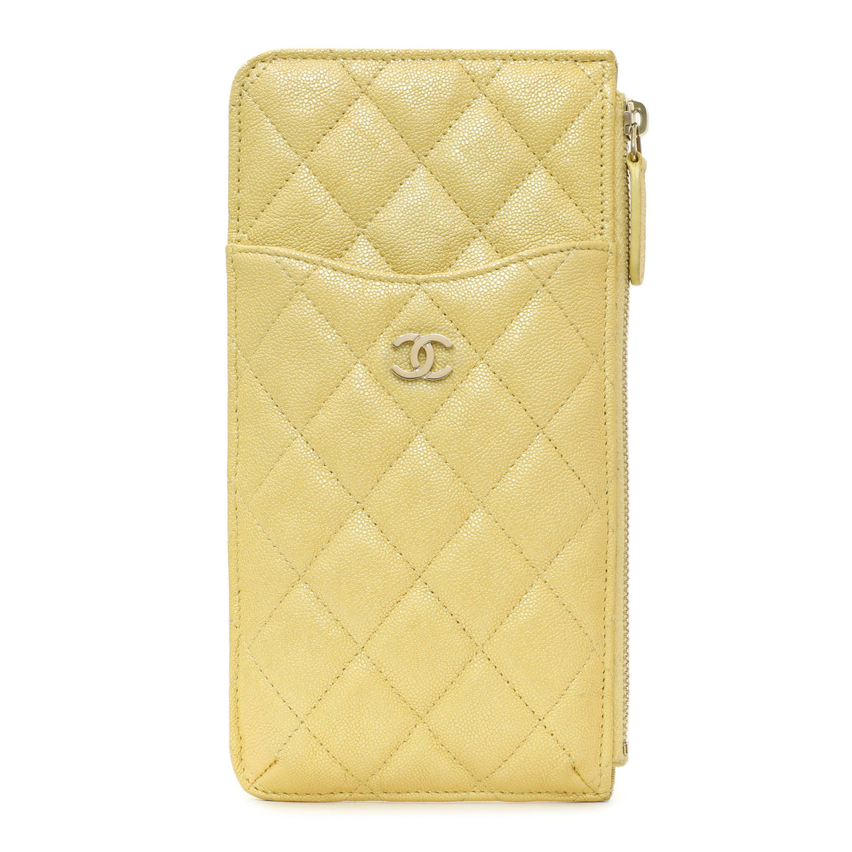 Chanel Yellow Iridescent Caviar Classic Phone Pouch Accessories Chanel